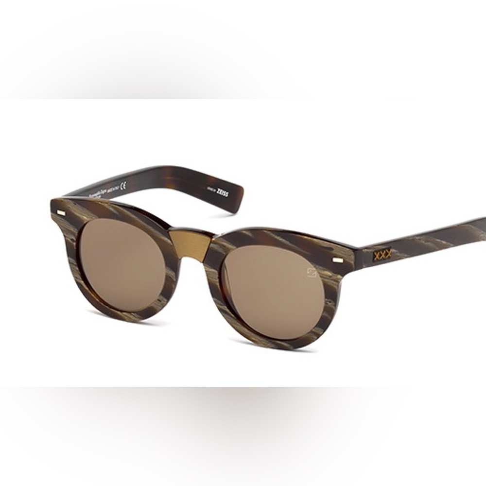 Ermenegildo Zegna  Brown Patterned Sunglasses with Gold Accent